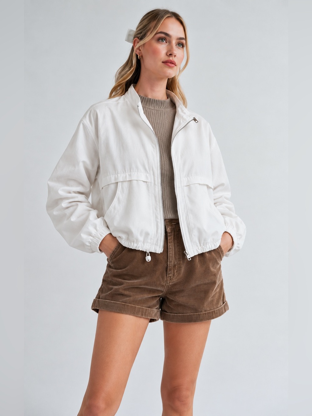 Sadie & Sage White Lightweight Bomber Jacket